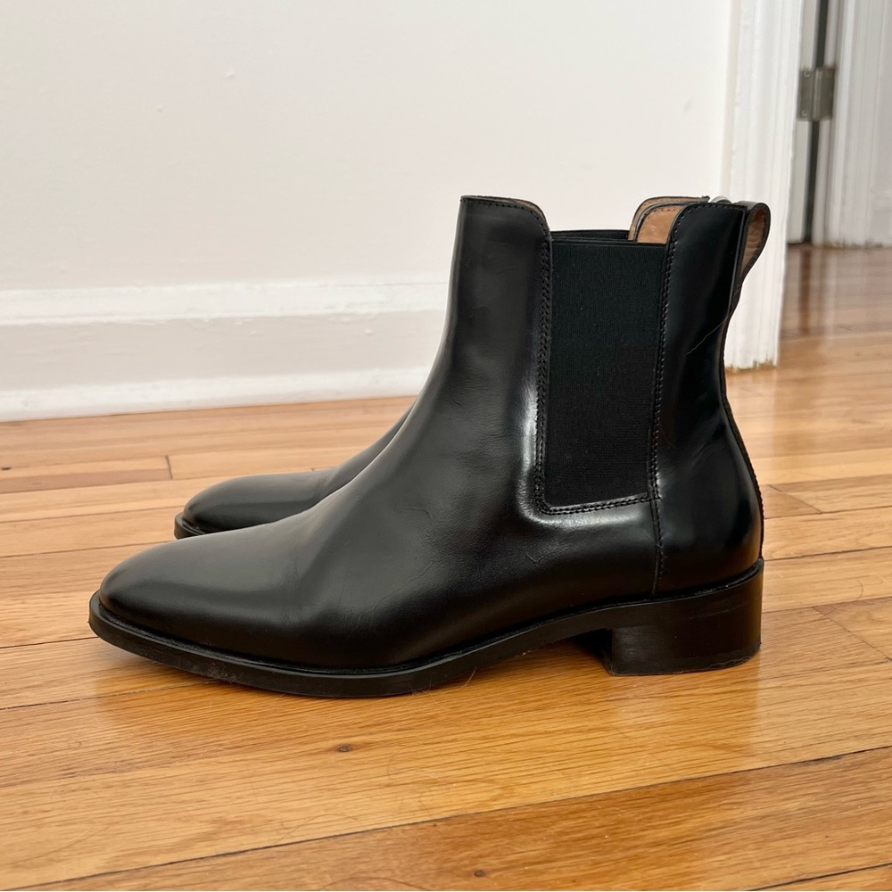 COS Black Leather Chelsea Boots Booties w/ Elastic Trim 38 $225